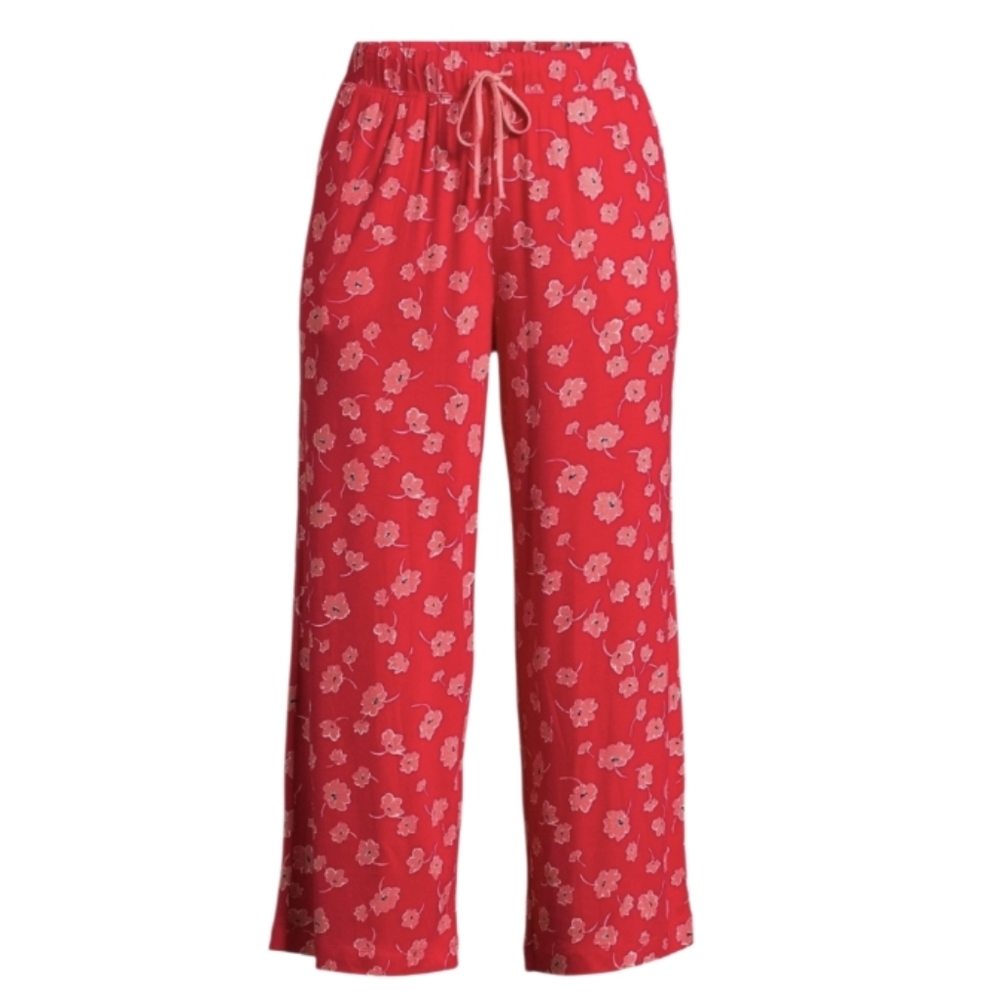 Joyspun Womans Poppy Red Floral‎ Viscose Cropped Knit Sleep Pants Size 2X